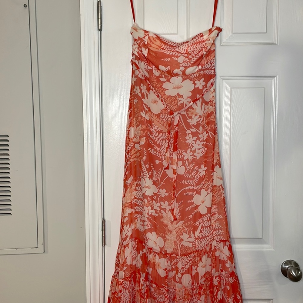 Anthropologie Deletta maxi dress. Size 4 orange and white strapless silk